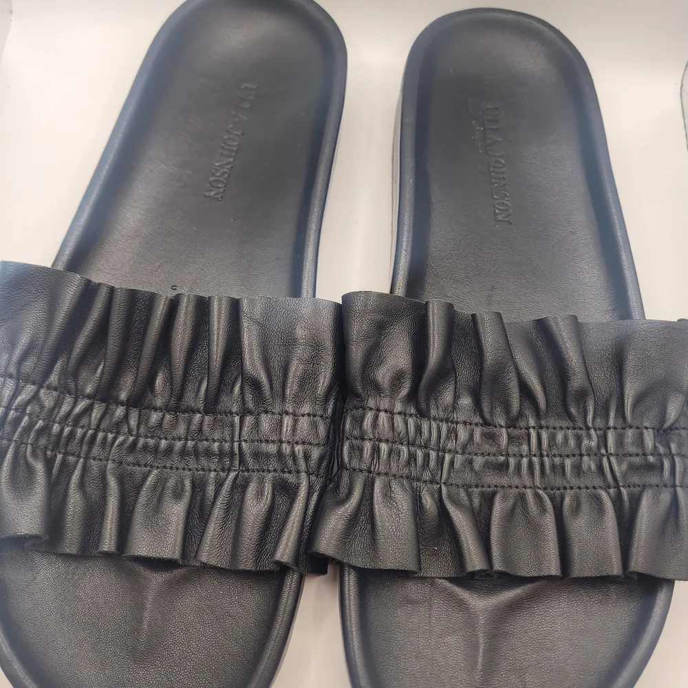 Ulla Johnson Black Ruffled Slide Sandals